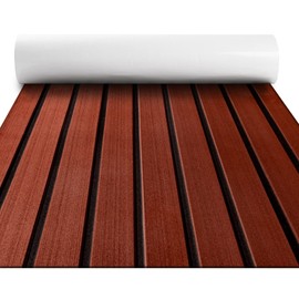 Fullfire Boat Flooring - EVA Foam Boat Decking - Faux Teak Marine Mat - Boat Carpet, Self-Adhesive Marine Flooring Sheet, for Motorboat RV Yacht Kayak 94" x 35" Dark Brown with Black Lines