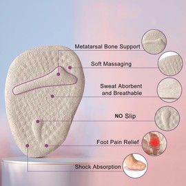 4 Pairs Metatarsal Pads Ball of Foot Cushions,Shoe Pads Heel Grips Liner Prevent Heel Pain Blisters & Heel Slipping,No Slip Heel Grips Liners Shoe Pads for Loose Shoe (Beige)