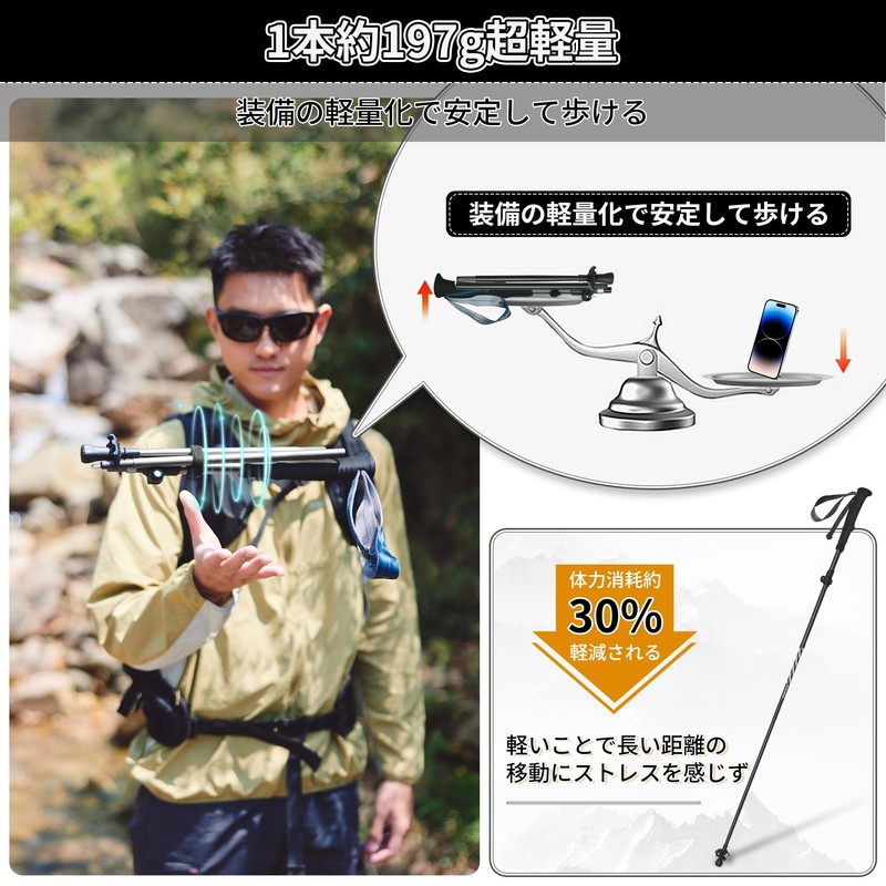 Naturehike公式ショップ トレッキングポール 折りたたみ式 2本セット 登山 ストック カーボン+アルミ 197g/本 ウォーキングポール 山登り