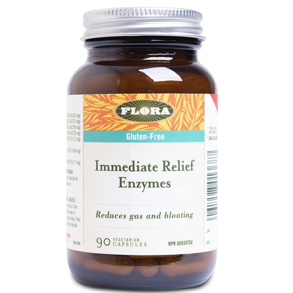 Flora - Immediate Relief Enzymes with Lactase, Enhances Digestion & Provides Relief for Lactose Intolerance, Gluten-Free, Non GMO, 90 Vegetarian Capsules