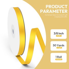 Quhora 3/8" x 50 Yards Satin Ribbon - Yellow Silk Ribbon with Spool - Ideal for Gift Wrapping, Floral Bouquets, Crafts, Wedding Party Decorations, Christmas and Sewing Projects