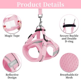 DOINEUFL Puppy Harness, Dog Harness and Leash Set, Soft Mesh Reflective Breathable Lightweight Vest-Style Dog Harnesses with Safety Buckle for Small and Medium Dogs, Cats, Puppies (Pink, M)