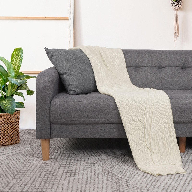 PiccoCasa 100% Cotton Knit Throw Blanket,Solid Lightweight Decorative Throws and