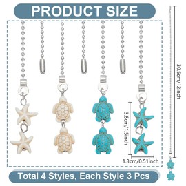 HOBBIESAY 12Pcs 2 Styles Sea Turtle Fan Chain 35.7-36.2cm Sea Star Fan Pulls Chain Extender with Ball Ceiling Fan Danglers Creative Decorative Pendant Ornaments for Light Lamp