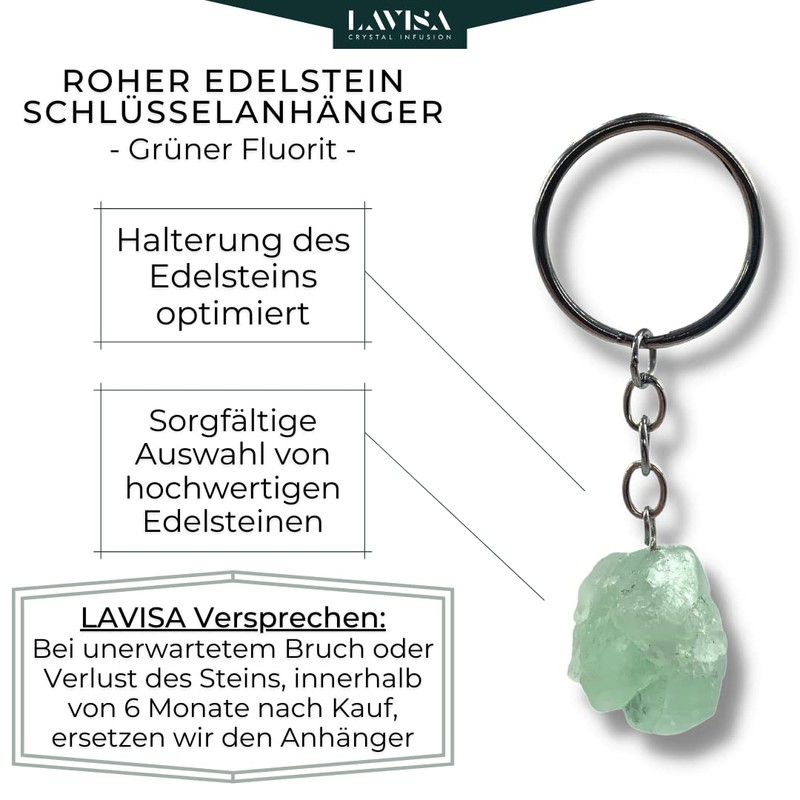 LAVISA Raw Gemstone Keyring – Lucky Charm – Crystal –