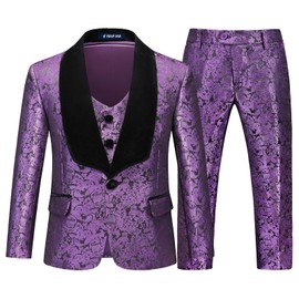Boys Suits Formal Dress Purple Floral Tuxedo Suits Sets Size 8 for Boys Kids 3 Pieces Toddler Suits Outfit