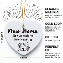 Housewarming Gifts for Women Apartment, New Home New Adventures New Memories, Housewarming Ornament Gifts for Couple Friends Family, Ornament Keepsake Sign Heart Plaque Gift for New Home Housewarming