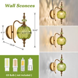 TLOLGT Vintage Bathroom Wall Sconces,Green 1-Light Wall Light Fixtures with Crystal Glass Shade for Bedroom Living Room Kitchen Hallway