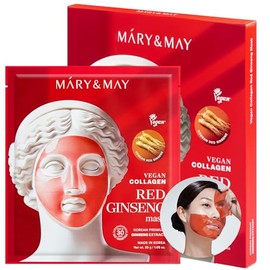 MaryMay Vegan Collagen Red Ginseng Mask - Face Sheet Hydrogel Mask - Low Molecular Collagen, Niacinamide, Centella - Revitalizing, Firming, Hydrating
