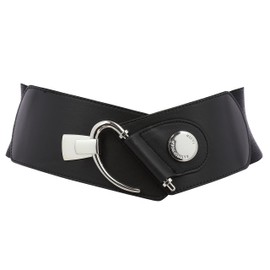 FASHIONGEN - Cowhide leather elastic belt for women, DARLENE - Black, Small/waist size 28 to 30