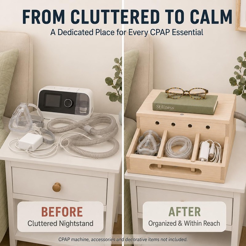 Wooden CPAP Organizer for Nightstand, Compatible with ResMed AirSense 10