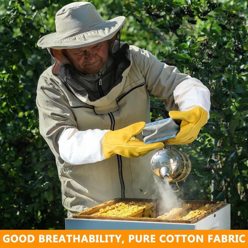 ZONSUSE Premium Goatskin Beekeeping Gloves, Beekeeper Protected Gloves with Ventilated