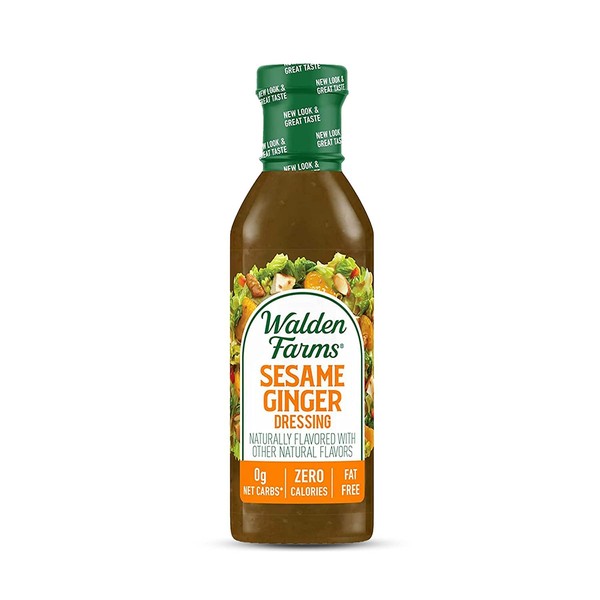 Walden Farms Sesame Ginger Dressing 12 oz Bottle - Fresh and Delicious, Sugar Free 0g Net Carbs Condiment, Kosher Certified, So Tasty on Salads, Vegetables, Coleslaw, Chicken, Shrimp Dipping Sauce and More