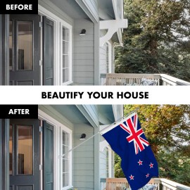UD_G128 Combo Pack: 6 Feet Tangle Free Spinning Flagpole (Silver) New Zealand New Zealander Flag 3x5 ft Printed 150D Brass Gromm
