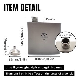 TITAN MANIA Petaca de Titanio de 175 ml, con Embudo, Bolo, Ultraligera, Resistente, Aire Libre, Camping