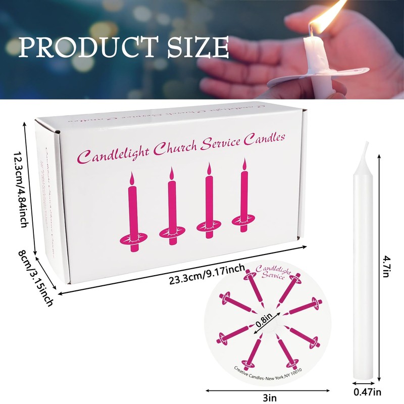 100 - Pack White Church Service Candles with 3 -