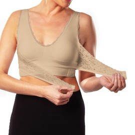 CaraMia Bra Padded Bralette, Seamless Comfort, Removable Pads, Lace Criss-Cross Straps, Wire-Free, Soft & Breathable, Ultimate Shaping Support and Coverage- Nude, X-Large