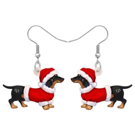 RAIDIN Acrylic Cute Christmas Dachshund Dog Pets Dangle Earrings for Dog Lovers Anime Puppy Jewelry Gifts for Women Holiday Party Decorations (Red)