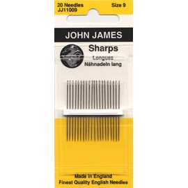 Colonial Needle 20 agujas John James Sharps, tamaño 9