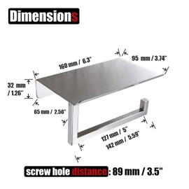 JQK Toilet Paper Holder Shelf, Bathroom Tissue Roll Holder with Phone Shelf, 5 Inch 304 Stainless Steel Tissue Paper Dispenser, Brushed Finished Wall Mount, TPH202-BN-T