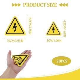 Pack of 20 Stickers Electric Warning Sign Electrical Voltage Warning Current High Tension Warning Sticker Triangle Sign Foil Warning Sticker in 5 and 10 cm for Indoor and Outdoor Use