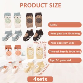 WUFGWBD 4 Sets Of Knee Pads And Socks, Baby Knee Socks, Cute Cartoon Knee Socks, Baby Climbing Aids, Non-Slip Knee Socks