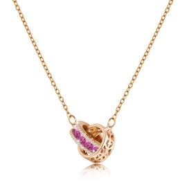 Linawe Rosa Edelsteine Anhänger Kette Damen, Halskette für Frauen Rosegold, Statement Kettenanhänger Schmuck Necklace, Edelstahl Kette Set Jewelry, Geburtsstein Kristall Modeschmuck Kette Kupfer