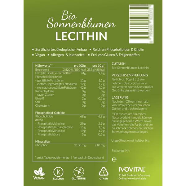 Organic Sunflower Lecithin Liquid, 275 ml and 550 ml, Ivovital® (275 ml)
