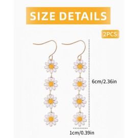 AORHOFJ 2 x Boho Wedding Small Daisy Earrings Gold Small Flower Drop Earrings Long Dangle Earrings White Enamel Floral Tassel Earrings Yellow Flower Chain Hook Earrings for Women