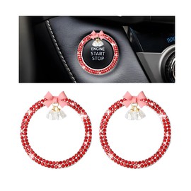 Zpana Bling Car Engine Start Stop Decoration Ring, 2PCS Rhinestone Crystal Vehicle Push Button Sticker, Diamond Automotive Key Ignition Starter Accessories, Universal for SUV, Sedan, Truck (Red)