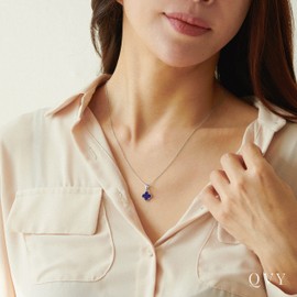 QVY Dainty Four Leaf Clover Necklace for Women 18K Gold Plated Royal Blue Navy Lucky Clover Pendant Charm Nacre Jewelry Christmas Gifts for Mom [CVN-B-S]