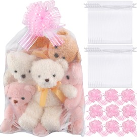 SilTriangle 15 Sets 16 x 24 Inches White Extra Large Drawstring Organza Bags with Pink Organza Pull Bows Mesh Gift Drawstring Pouches Bags Gift Wrapping Ribbon Bow for Christmas Wedding Birthday