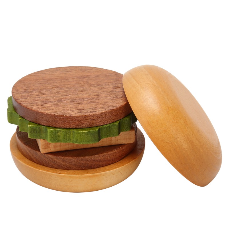 Hamburger Coaster Set Heat Insulation Cute Exquisite Wood Drink Coasters