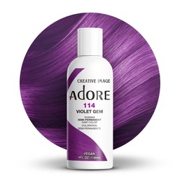 Adore Semi Permanent Hair Color - Vegan and Cruelty-Free Purple Hair Dye - 4 Fl Oz - 114 Violet Gem (Pack of 1)