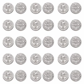 YionZian 30pcs Round Religious Spacer Beads Antique Silver Alloy San Benito Loose Beads for DIY Rosary Necklace Bracelet Earring Jewelry Making Supplies