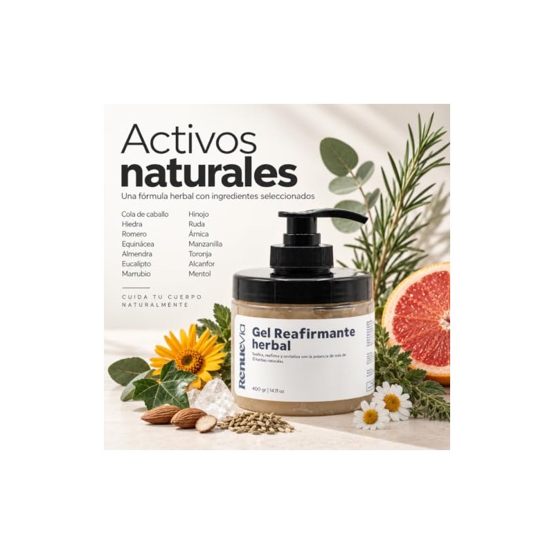 Gel Reafirmante Herbal, 400 g, Fórmula Natural con Mentol y