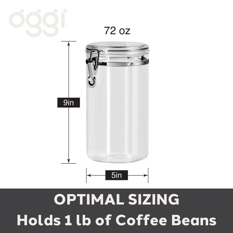 Oggi Large Clear Canister with Clamp Lid, 72 oz -
