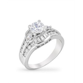 Rhodium Plated Fashion Ring with Baguette Cut Clear Cubic Zirconia Accents and a Marquise Cut CZ Size 7