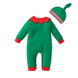 LIKPOJA Newborn Baby First Christmas Elf Outfit One-Pieces Baby Christmas Dress Up Santa Costume with Elf Hat for Toddler Baby Girls and Baby Boys(Green Elf Romper J,0-3 Months)