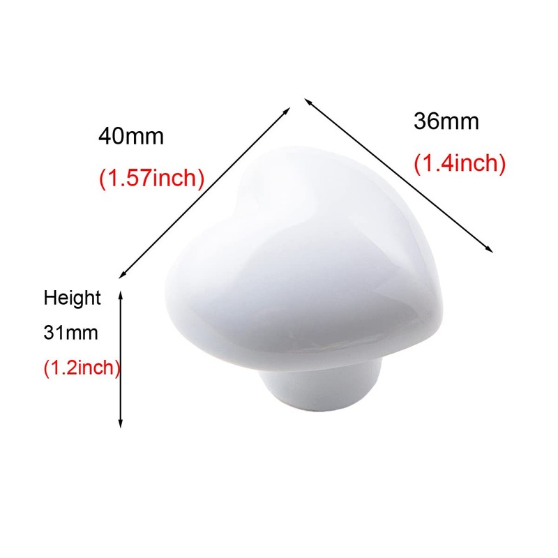HUAMULAN 15PCS Glossy Ceramic Knobs Heart Shape Cabinet Dresser Pulls
