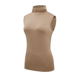 OThread & Co. Women's Sleeveless Turtleneck T-Shirt Basic Stretch Layer Comfy High Neck Tank Top (Small, Coffee)