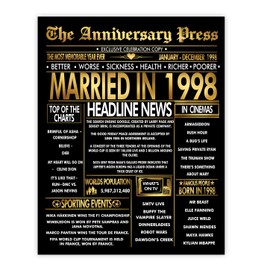 Stuff4 Gold 27th Anniversary Poster Unframed - Golden Married In 1998 Newspaper - Happy 27 Wedding Anniversary for Men Women Vintage Gifts Back In 1998, 8x10 Inch Anniversaries Posters