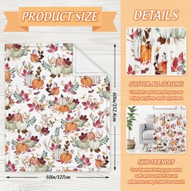 JarThenaAMCS Fall Fuzzy Flannel Blanket 60 x 50 Inch Watercolor Maple Leaves Pumpkin Throw Blanket Autumn Leaf Blanket for Thanksgiving Farmhouse Home Chair Sofa Couch Bed