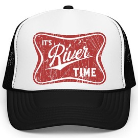 Olive Loves Apple It's River Time Trucker Hat for Men and Women - Trendy Summer Snapback - Adjustable Mesh Cap - Color: White-Royal | Red