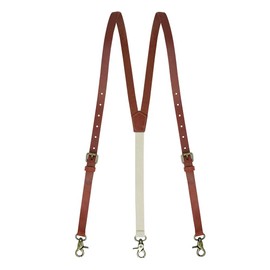 Lawevan Men Light Brown Genunie Leather Suspender With Elastic Strap 0.7inch Width Suspenders with 3 Snap Hooks