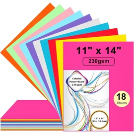 18 Pcs 11" x 14" Poster Board Paper ROOKEA Colorful Poster Board Bulk 230 GSM Thick Vision Boards Blank Smart PosterBoard for School Arts Craft Projects Drawing Scrapbooking Graphic