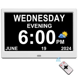 Extra Large Impaired Vision Digital Alarm Clock with Day and Time for Elderly Calendar Clock Auto Dimmable Clock (10.1 Inch White)