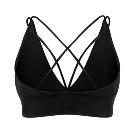 MotoRun Womens Push-up Padded Strappy Sports Bra Cross Back Wirefree Fitness Yoga Top Black-383 M