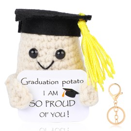 Funny Graduation Potato, Mini Cute Wool Knitting Doll with Positivity Card, Soft Novelty Good Luck Gifts Charm Encourage Women Kids Students Exams for Birthday Gifts Home Office Party Decorations