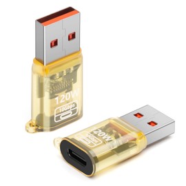 BORLTER CLAMP USB to USB C Adapter OTG with 120W Fast Charging, Type C Female to Type A Male Transparent Adapter for Laptop, MacBook, U Disk, Hard Drive 2-Pack, Yellow